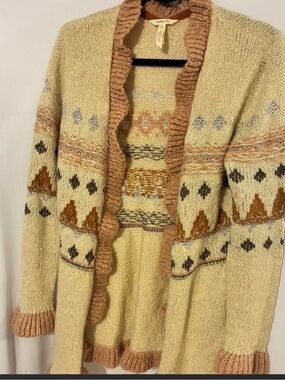 Matilda Jane Cream and Tan Patterned Open-Front Cardigan